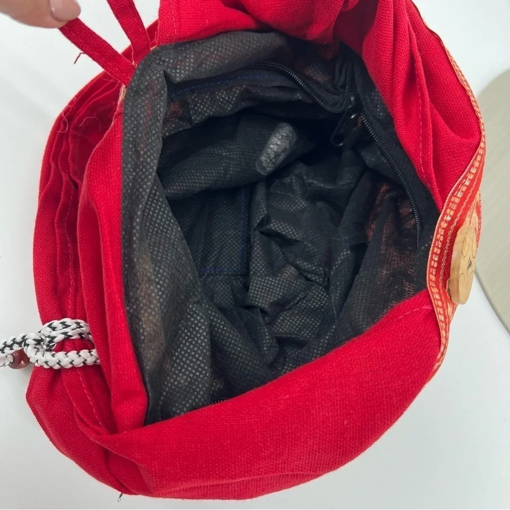 Artisan Ethnic Elephant Print Canvas Boho Shoulder Bag in Red - Picture 8 of 8